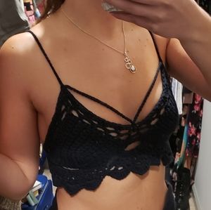 Black crochet crop top